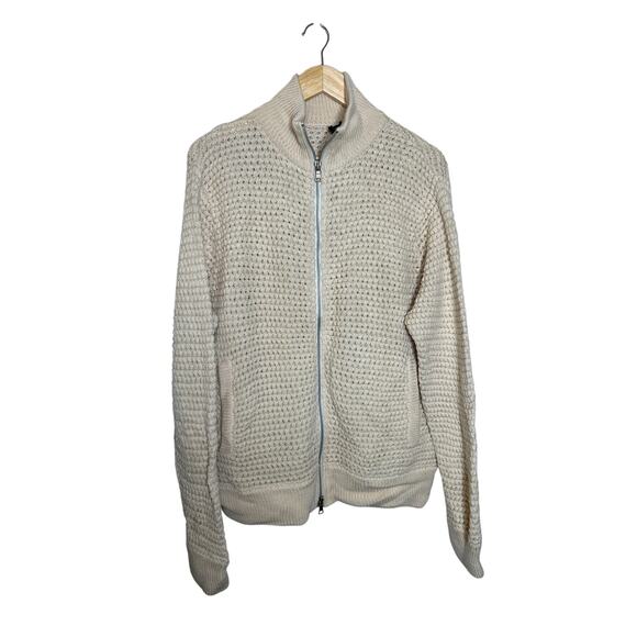 DKNY Men's 100% Merino Wool Full Zip Cardigan Sweater Beige Size XL - Picture 1 of 11